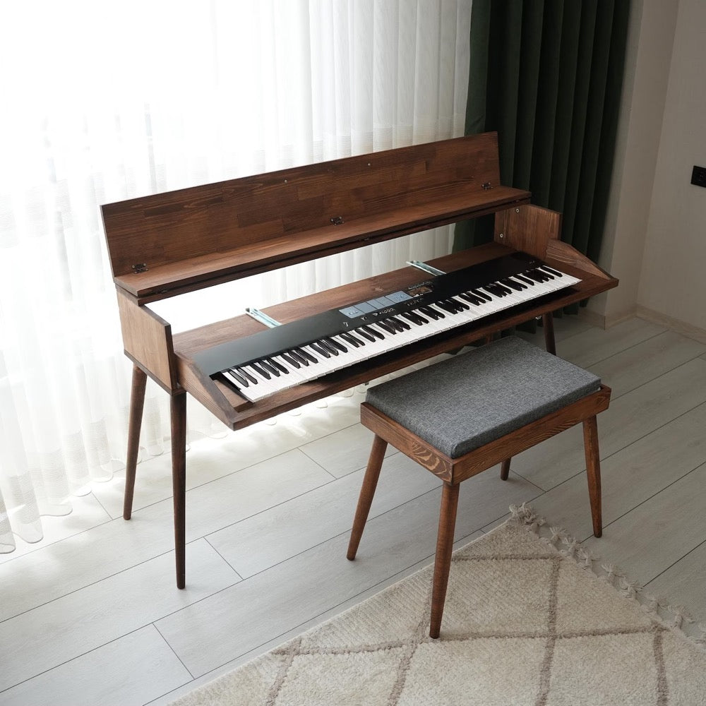 Handmade Pine Wood Piano Stand with Drawer - Modern Keyboard Stand