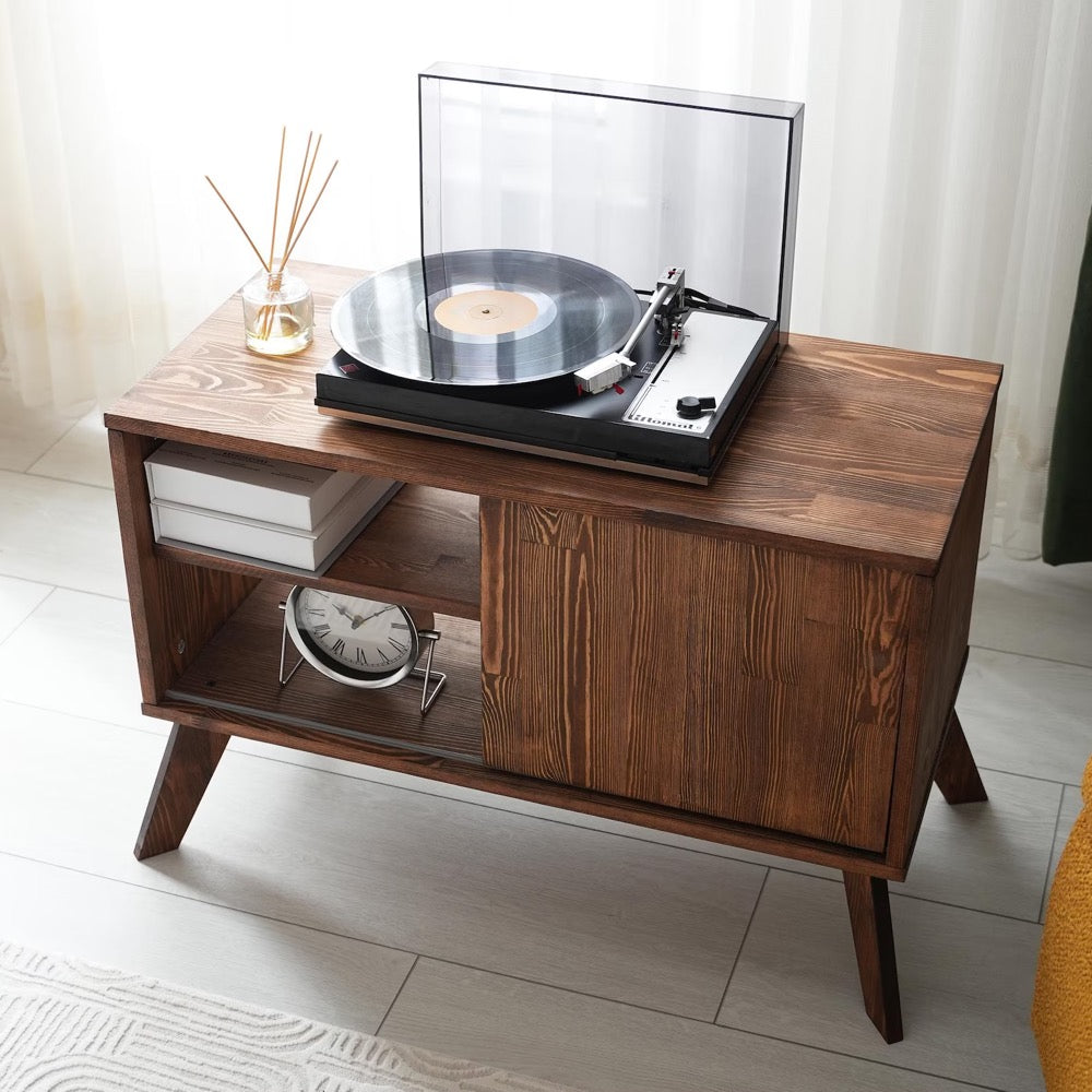 Large Record Player Stand, Mcm Turntable Stand, Solid Wood Vinyl Record Storage, Mid Century Modern