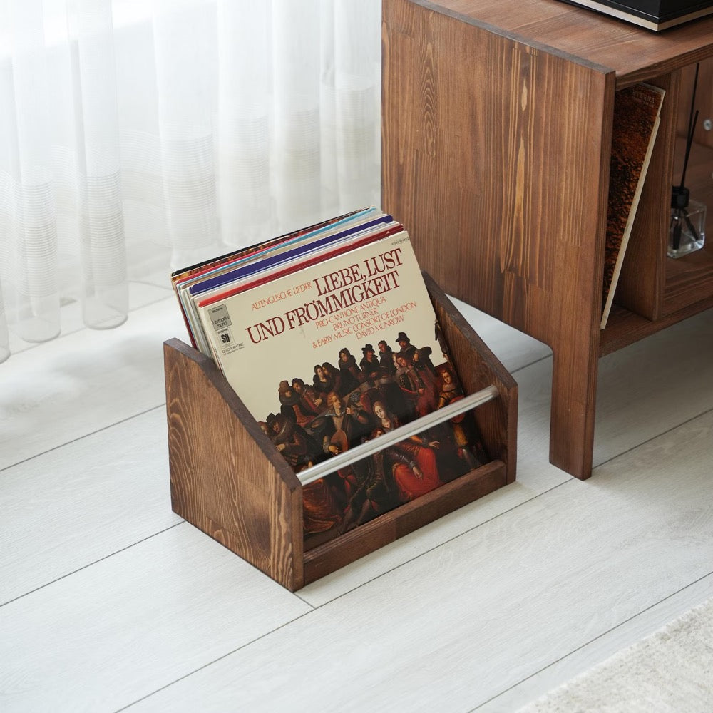Handmade Pine Wood Record Holder: Table Top Vinyl Album Storage