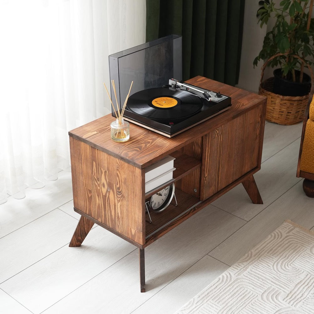 Large Record Player Stand, Mcm Turntable Stand, Solid Wood Vinyl Record Storage, Mid Century Modern