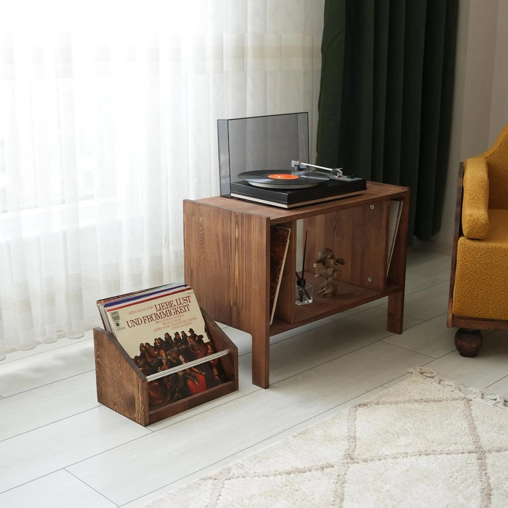 Handmade Pine Wood Record Holder: Table Top Vinyl Album Storage