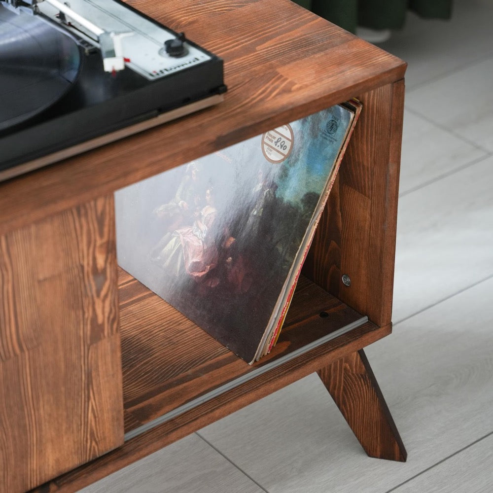 Large Record Player Stand, Mcm Turntable Stand, Solid Wood Vinyl Record Storage, Mid Century Modern