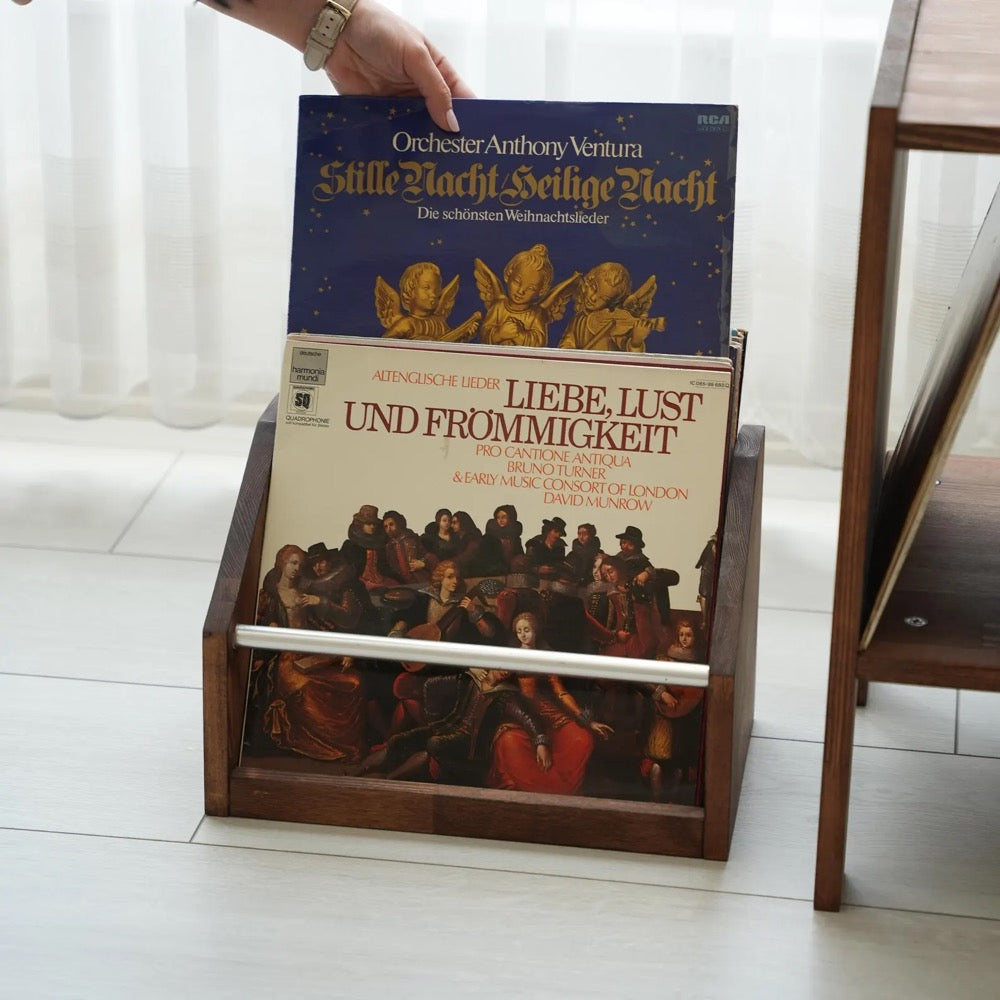Handmade Pine Wood Record Holder: Table Top Vinyl Album Storage