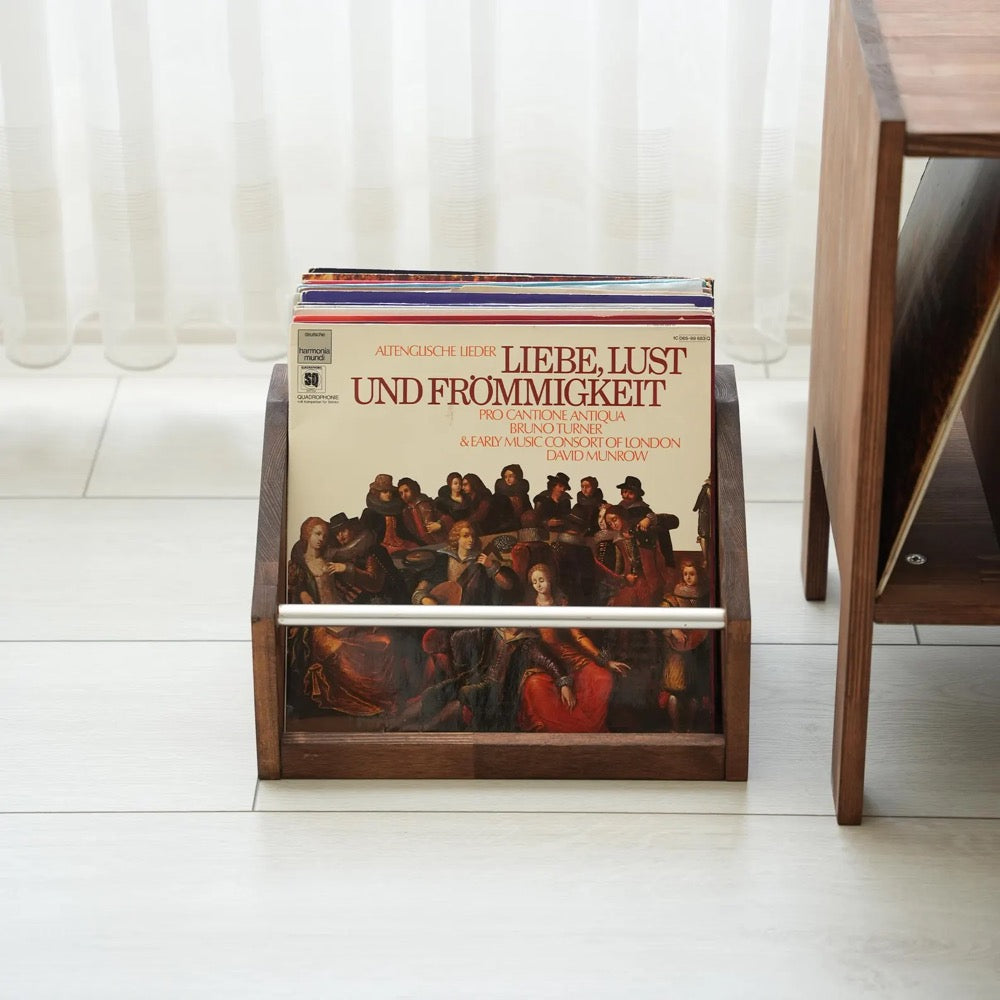 Handmade Pine Wood Record Holder: Table Top Vinyl Album Storage